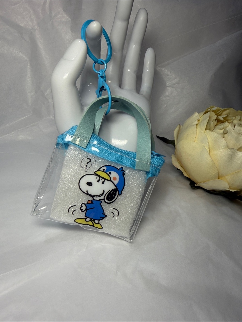 Clear Snoopy Mini Key & Card Holder Tote in Light Blue